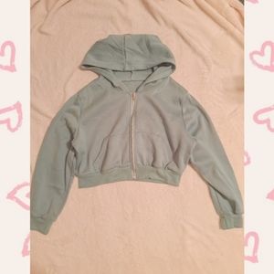 Mint Green Cropped Zip Up Hoodie